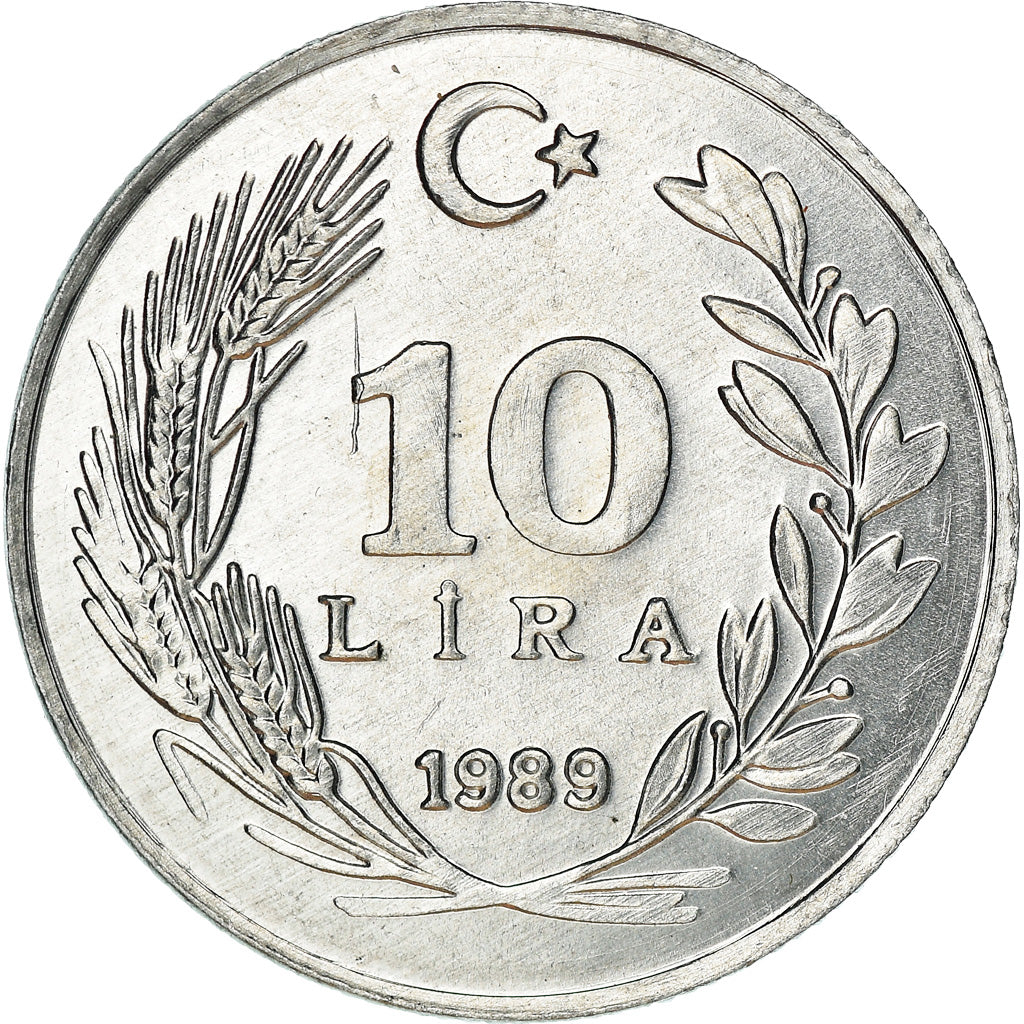 Münze, Türkei, 10 Lira, 1989, UNZ+, Aluminium, KM:964