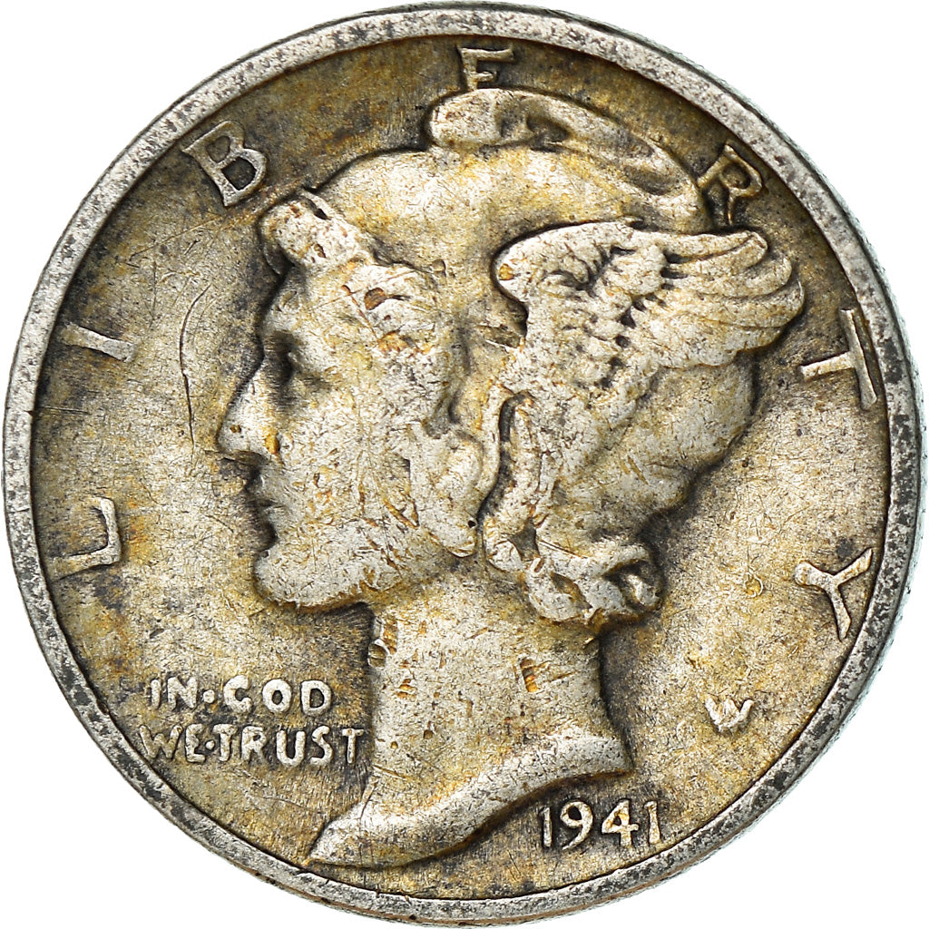 Coin, United States, Mercury Dime, Dime, 1941, U.S. Mint, Philadelphia