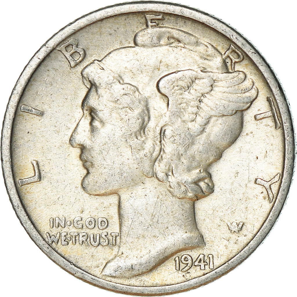 Moneta, Stati Uniti, Mercury Dime, Dime, 1941, U.S. Mint, Denver, BB+, Argento