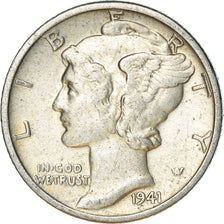 Moneta, Stati Uniti, Mercury Dime, Dime, 1941, U.S. Mint, Denver, BB+, Argento