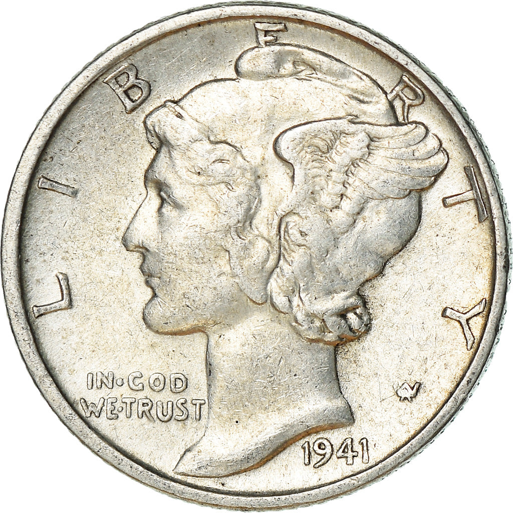 Coin, United States, Mercury Dime, Dime, 1941, U.S. Mint, Philadelphia