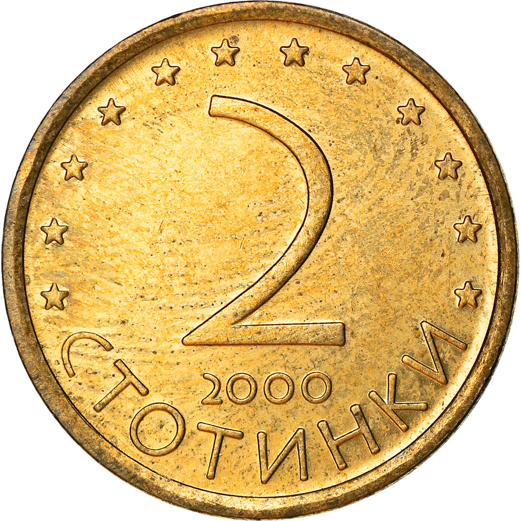 Coin, Bulgaria, 2 Stotinki, 2000, MS(60-62), Brass plated steel, KM:238a