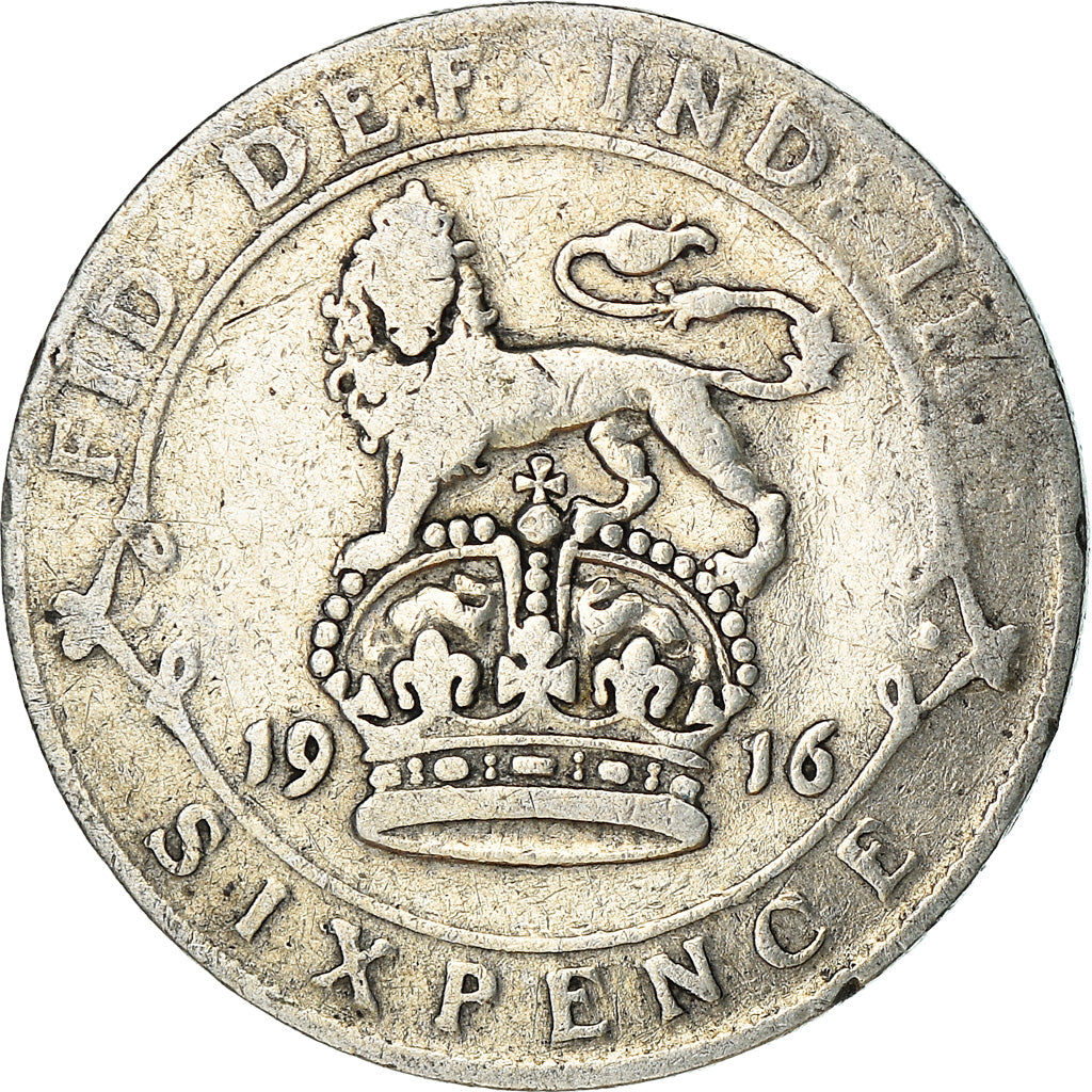 Coin, Great Britain, George V, 6 Pence, 1916, VF(20-25), Silver, KM:815