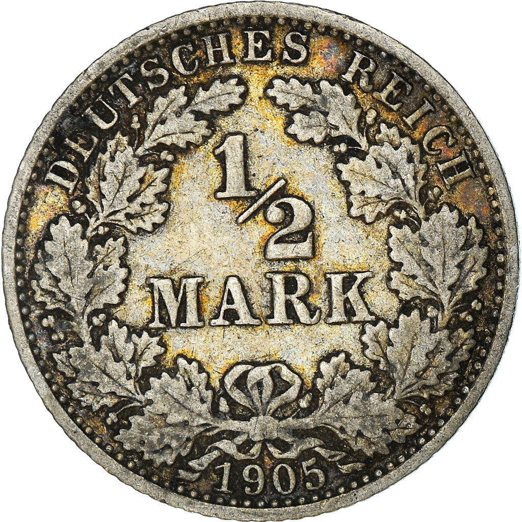 Coin, GERMANY - EMPIRE, 1/2 Mark, 1905, Berlin, EF(40-45), Silver, KM:17