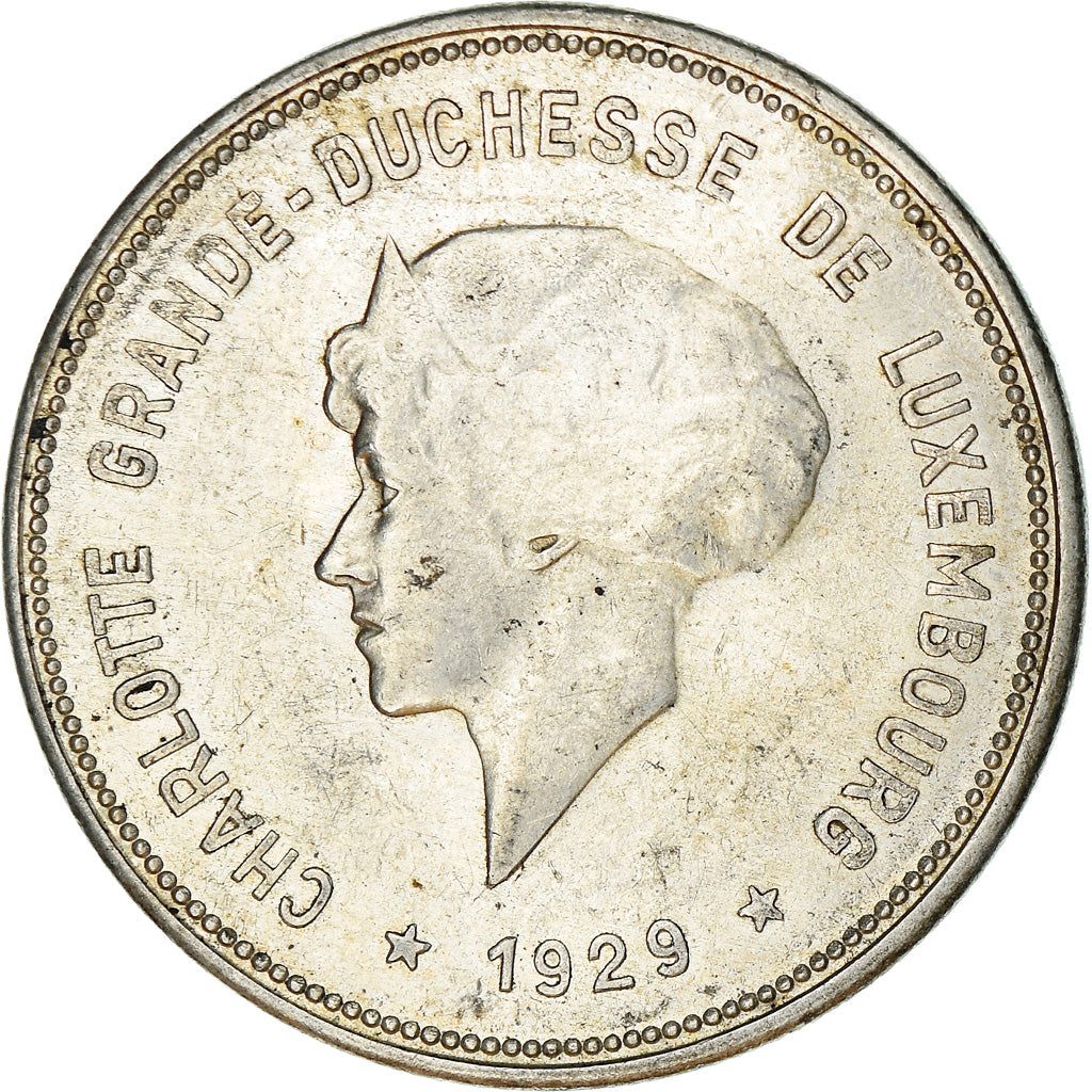 Moneta, Lussemburgo, Charlotte, 5 Francs, 1929, BB+, Argento, KM:38