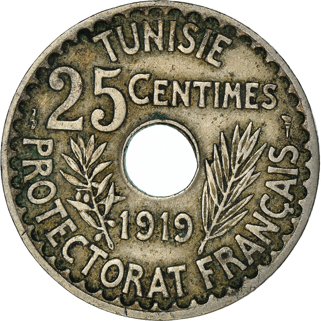 Coin, Tunisia, Muhammad al-Nasir Bey, 25 Centimes, 1919, Paris, EF(40-45)