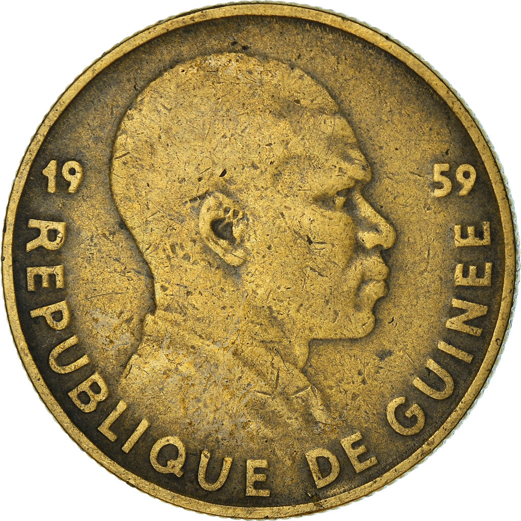 Moneta, Guinea, 5 Francs, 1959, MB+, Alluminio-bronzo, KM:1