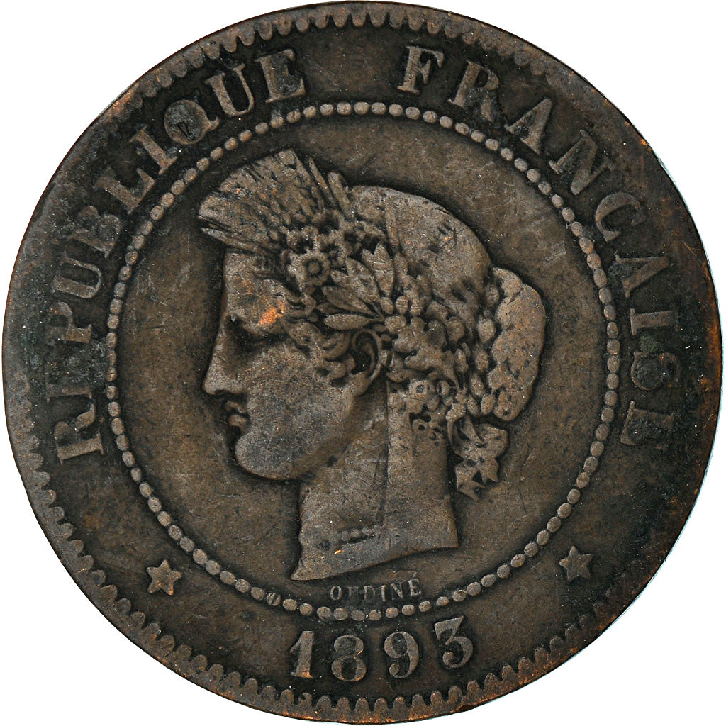 Moneta, Francia, Cérès, 5 Centimes, 1893, Paris, MB, Bronzo, KM:821.1