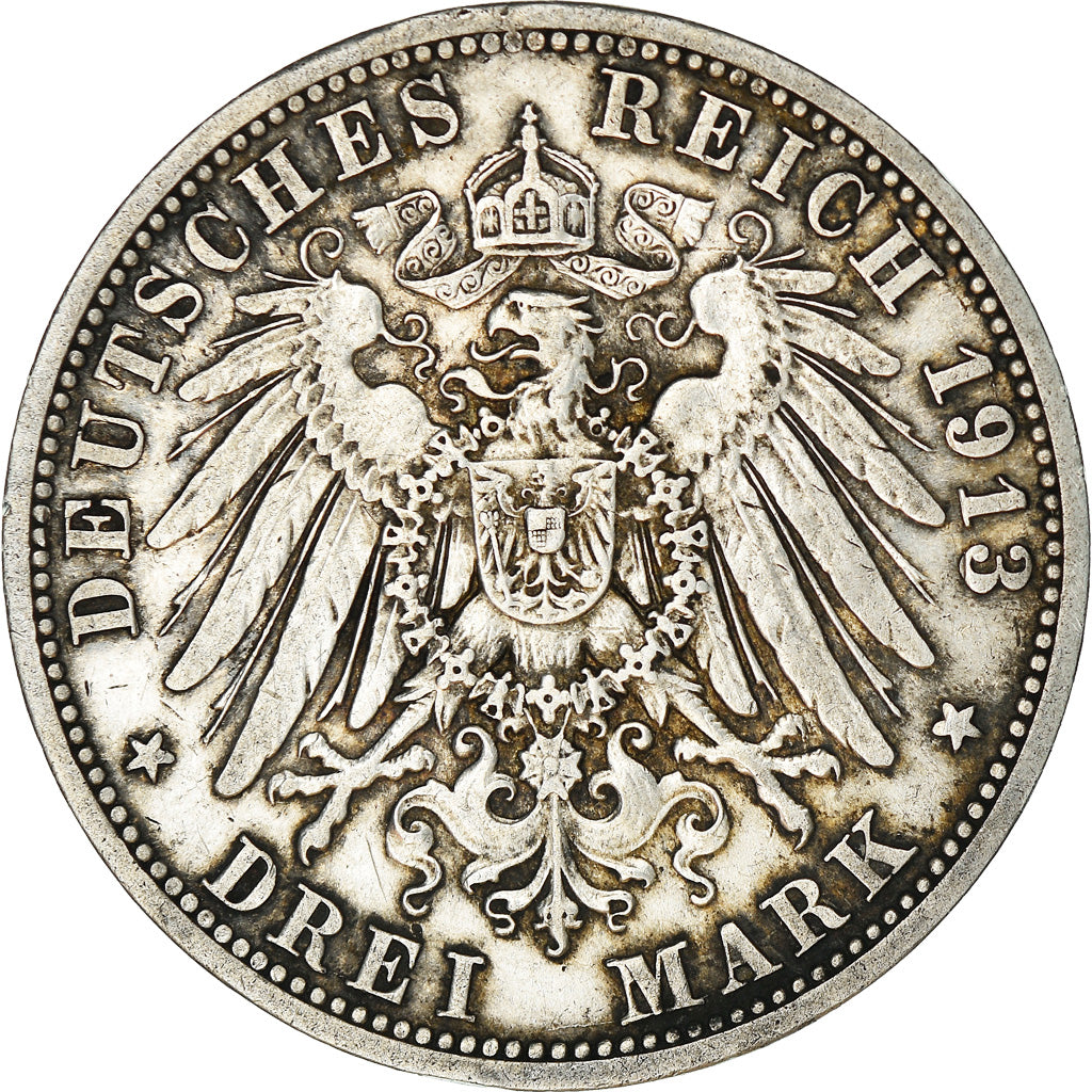 Coin, German States, PRUSSIA, Wilhelm II, 3 Mark, 1913, Berlin, EF(40-45)