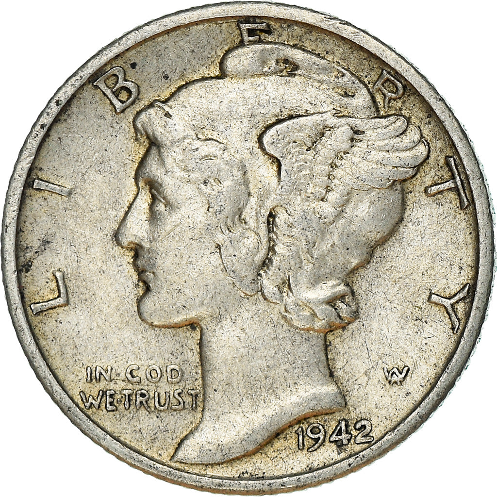 Coin, United States, Mercury Dime, Dime, 1942, U.S. Mint, San Francisco