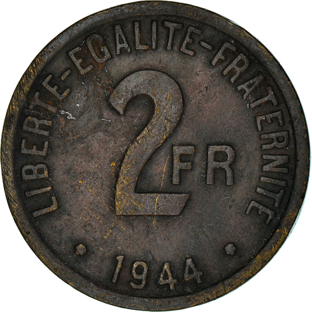 Monnaie, France, France Libre, 2 Francs, 1944, Philadelphie, TB, Laiton