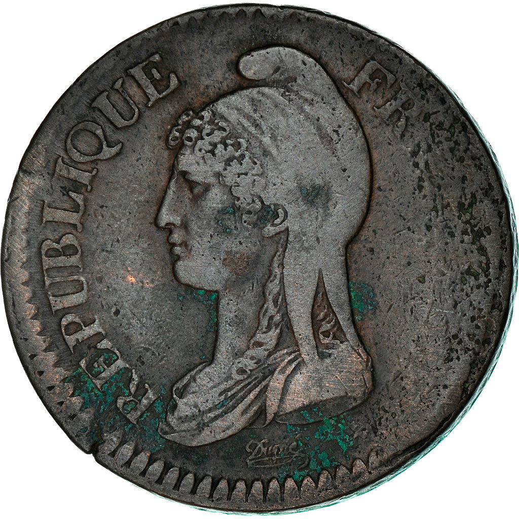 Moneta, Francia, Dupré, Decime, 1796, Strasbourg, MB, Bronzo, KM:645.4