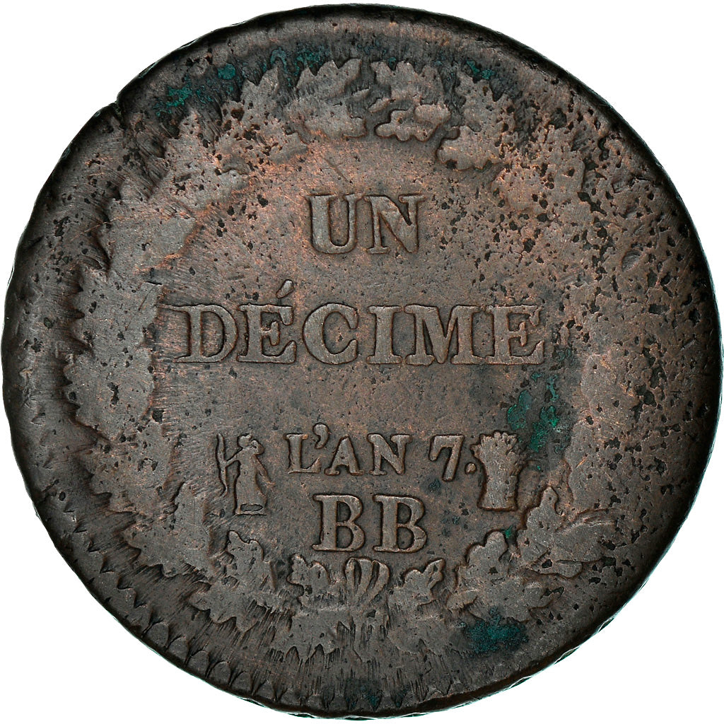 Moneta, Francia, Dupré, Decime, 1796, Strasbourg, MB, Bronzo, KM:645.4