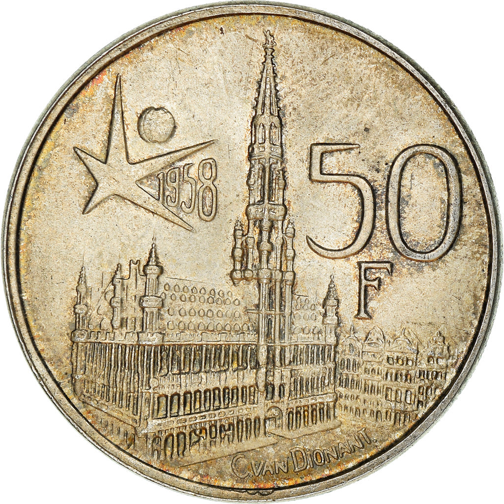 Coin, Belgium, Baudouin I, 50 Francs, 50 Frank, 1958, AU(55-58), Silver