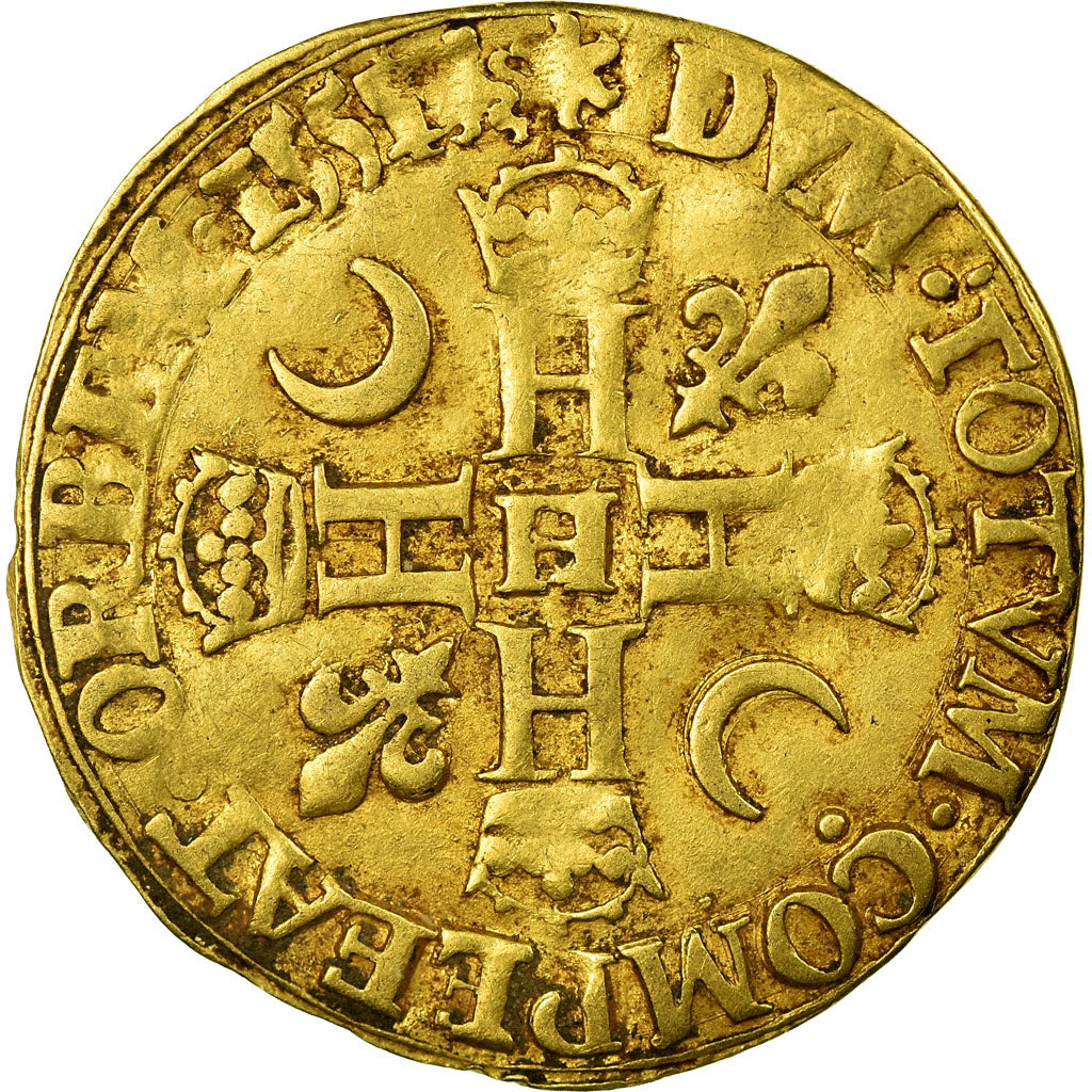 Coin, France, Henri d'or, 1551, La Rochelle, VF(30-35), Gold, Sombart:4976c