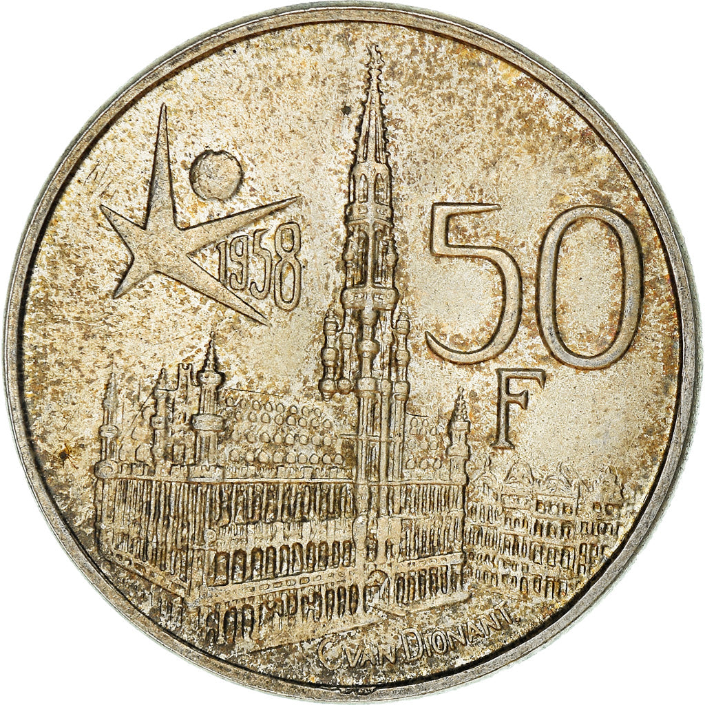 Coin, Belgium, Baudouin I, 50 Francs, 50 Frank, 1958, AU(50-53), Silver