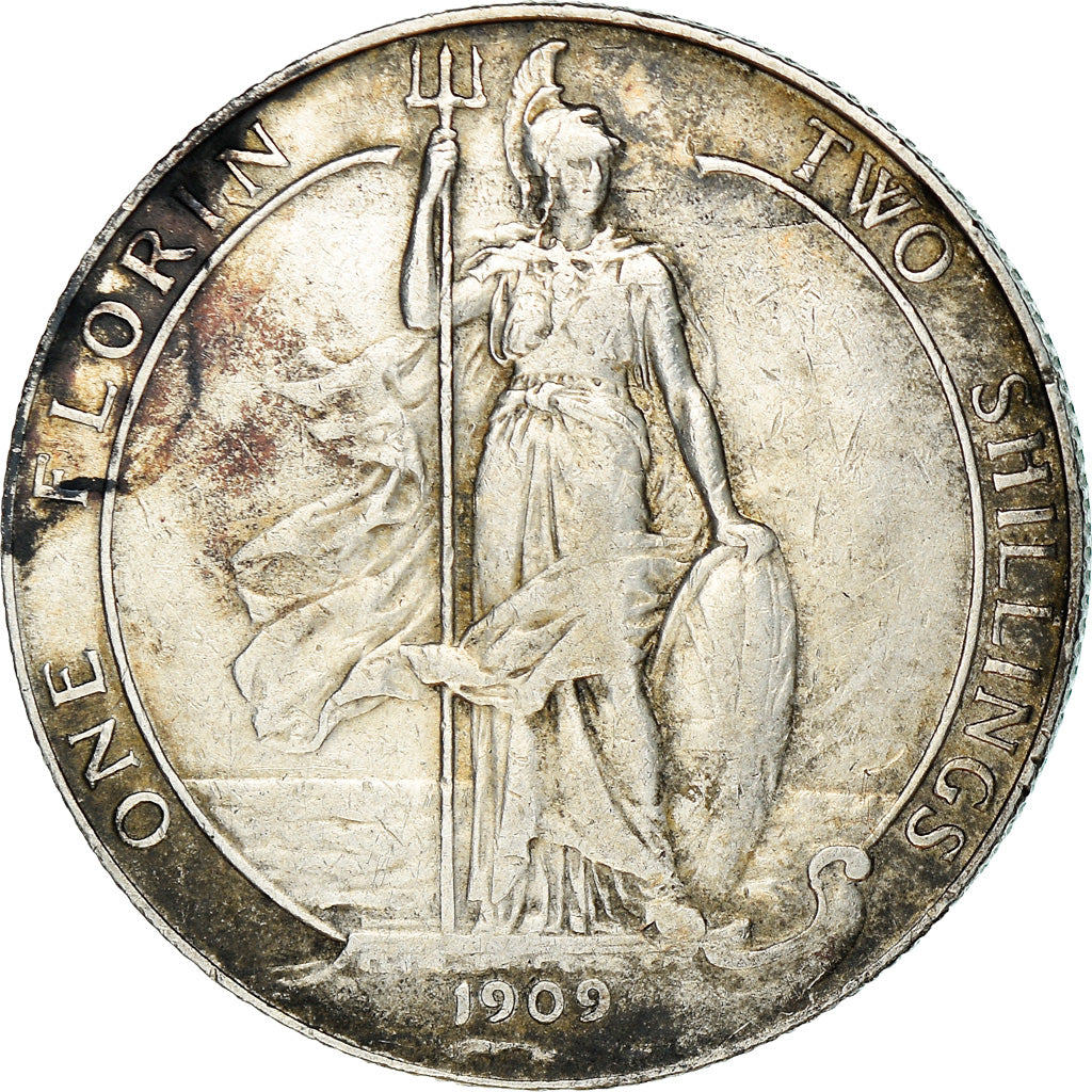 Moneta, Gran Bretagna, Edward VII, Florin, Two Shillings, 1909, MB+, Argento