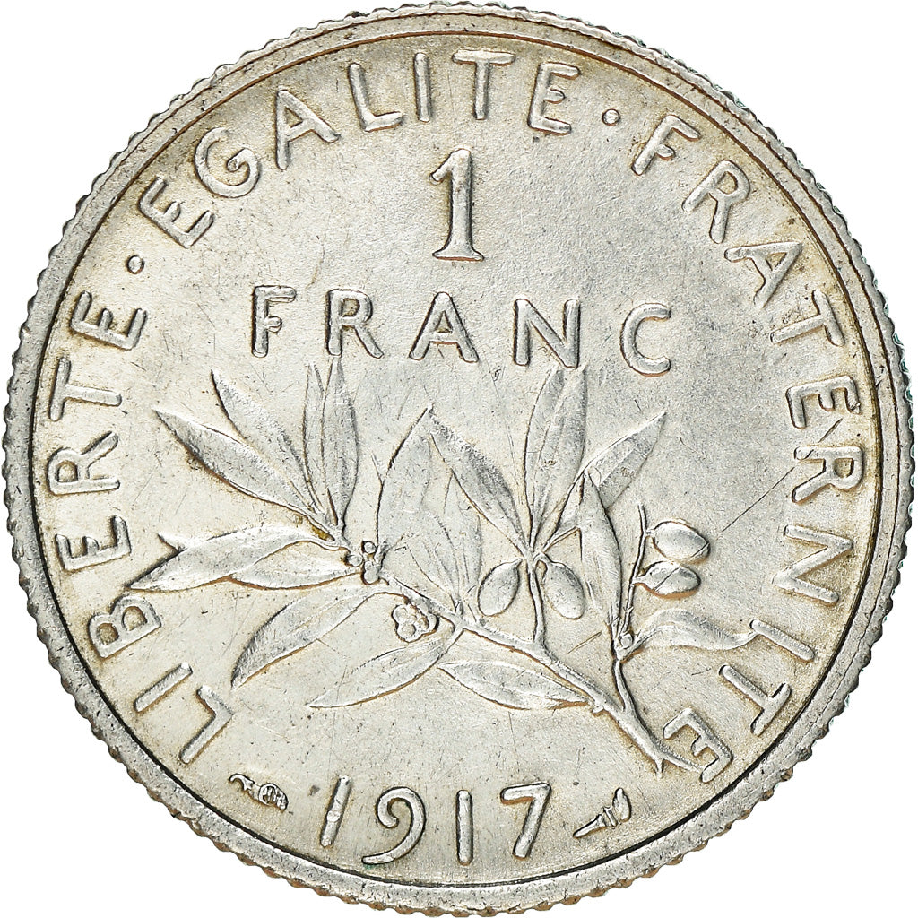 Coin, France, Semeuse, Franc, 1917, Paris, MS(60-62), Silver, KM:844.1