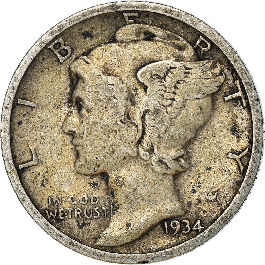 Monnaie, États-Unis, Mercury Dime, Dime, 1934, U.S. Mint, Philadelphie, TTB