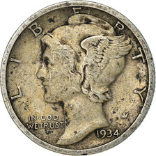 Monnaie, États-Unis, Mercury Dime, Dime, 1934, U.S. Mint, Philadelphie, TTB