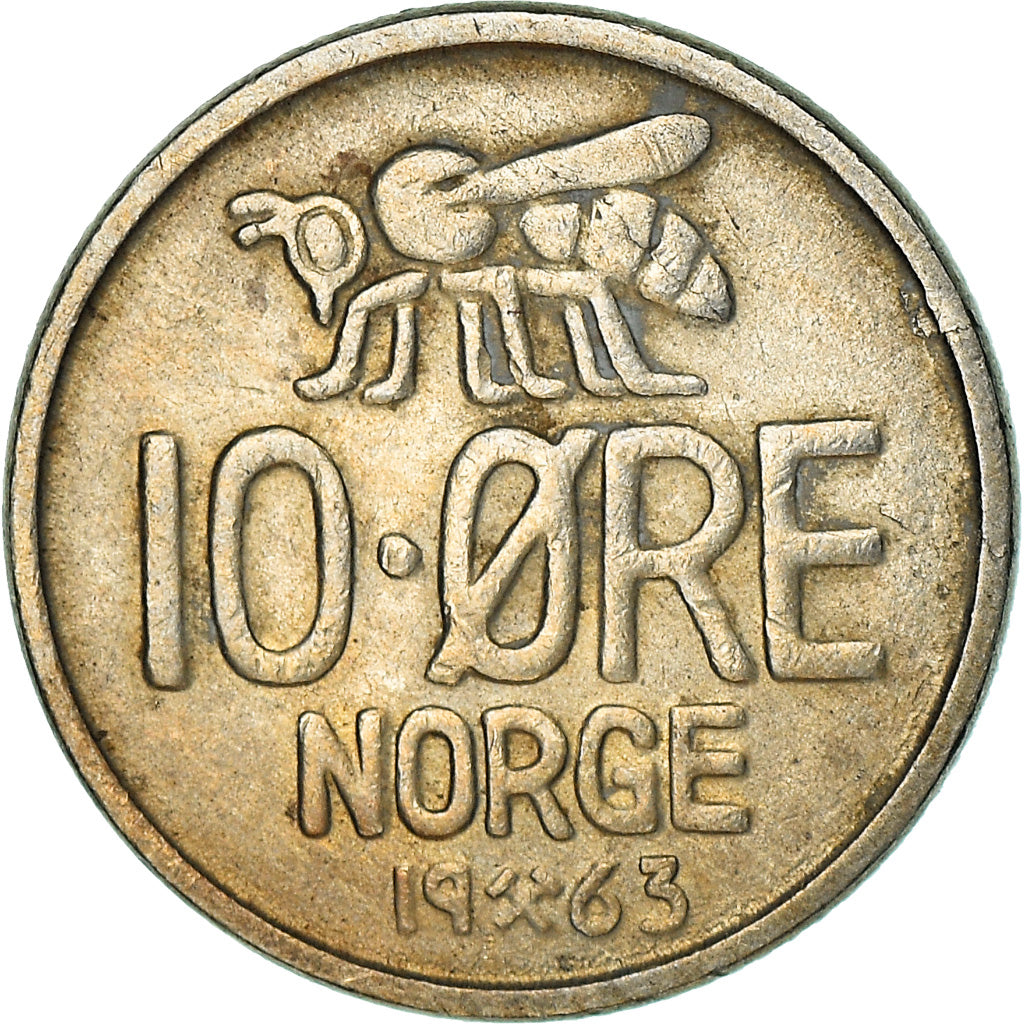 Monnaie, Norvège, Olav V, 10 Öre, 1963, TB+, Copper-nickel, KM:411