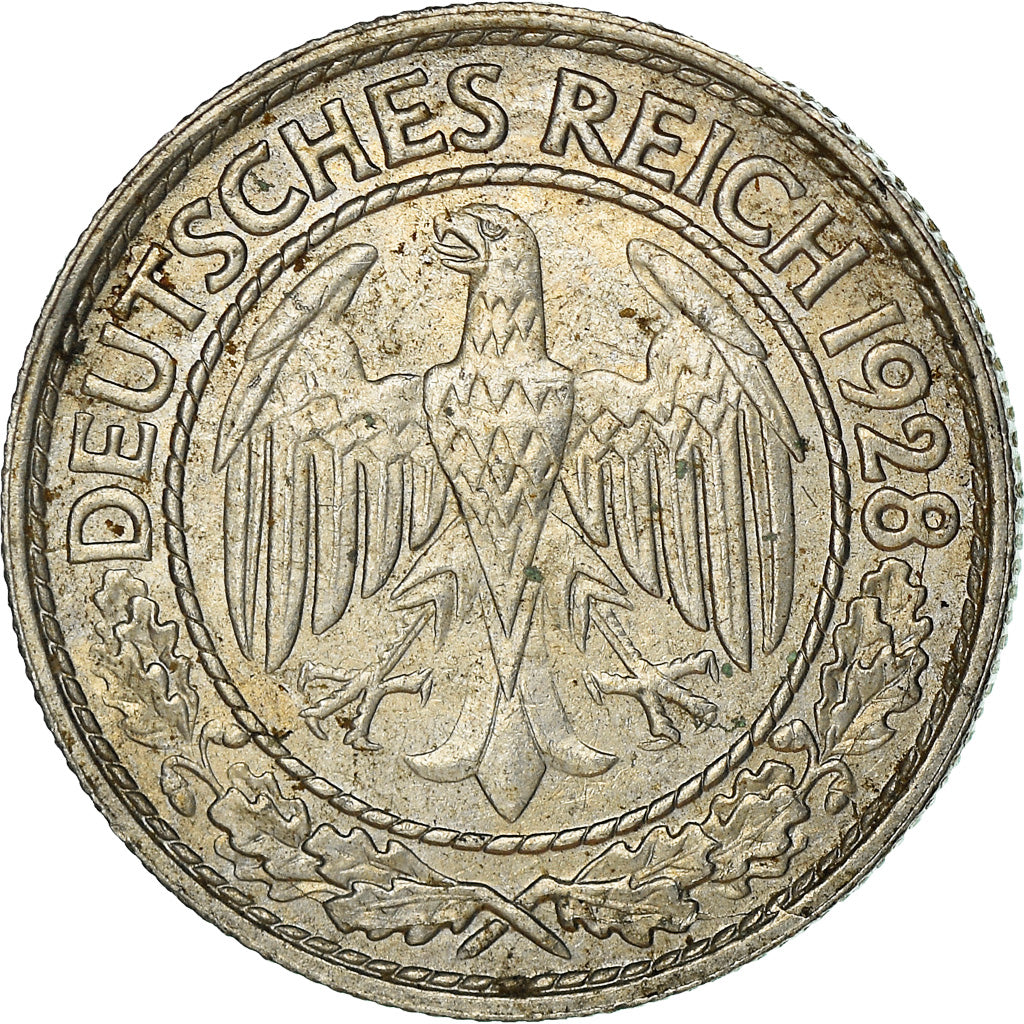 Moneda, ALEMANIA - REPÚBLICA DE WEIMAR, 50 Reichspfennig, 1928, Berlin, BC+