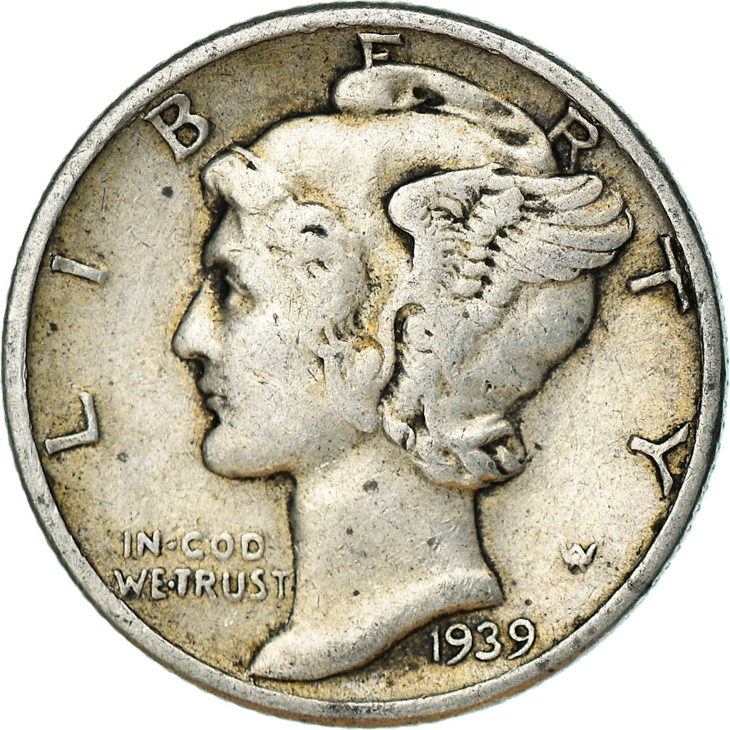 Coin, United States, Mercury Dime, Dime, 1939, U.S. Mint, Philadelphia