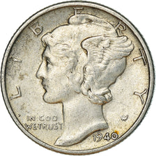 Coin, United States, Mercury Dime, Dime, 1940, U.S. Mint, Philadelphia
