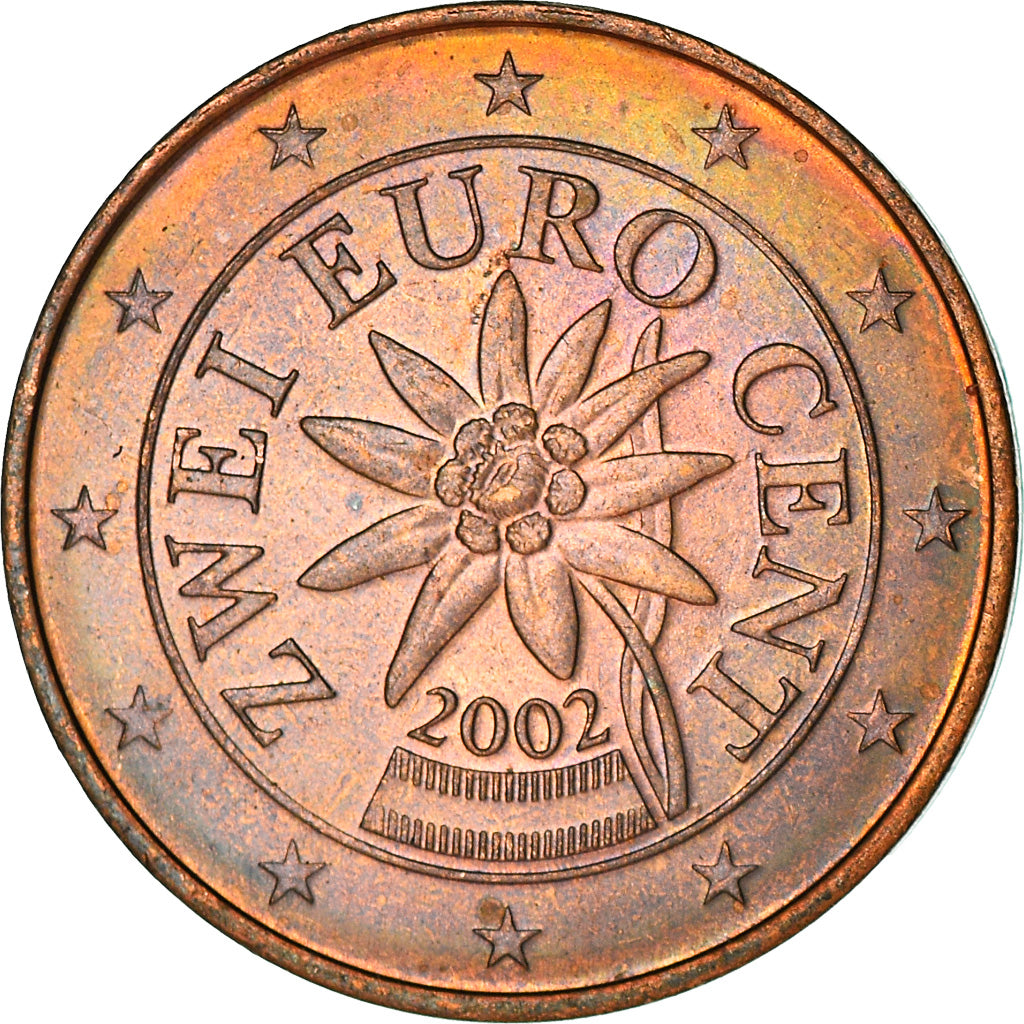 Austria, 2 Euro Cent, 2002, Vienna, MBC+, Cobre chapado en acero, KM:3083