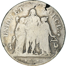 Moneta, Francia, Union et Force, 5 Francs, 1800, Paris, B+, Argento, KM:639.1