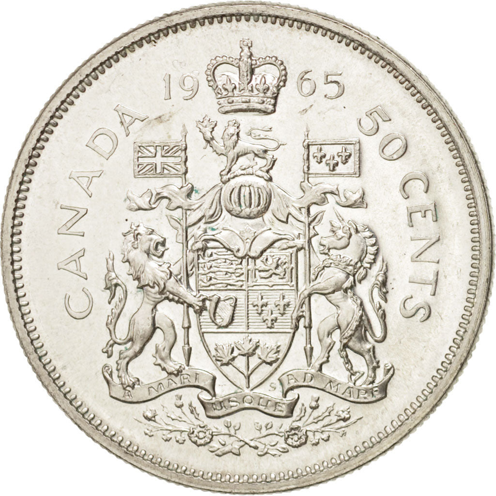 CANADA, 50 Cents, 1965, Royal Canadian Mint, KM #63, MS(63), Silver, 29.72,...