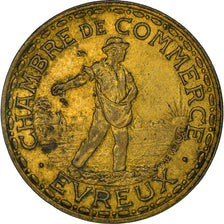 Coin, France, Chambre de Commerce, Evreux, 1 Franc, 1922, EF(40-45), Brass
