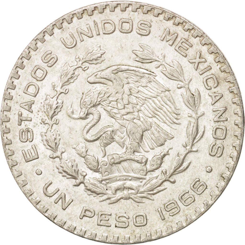 MEXICO, Peso, 1966, Mexico City, KM #459, AU(55-58), Silver, 34.5, 16.00