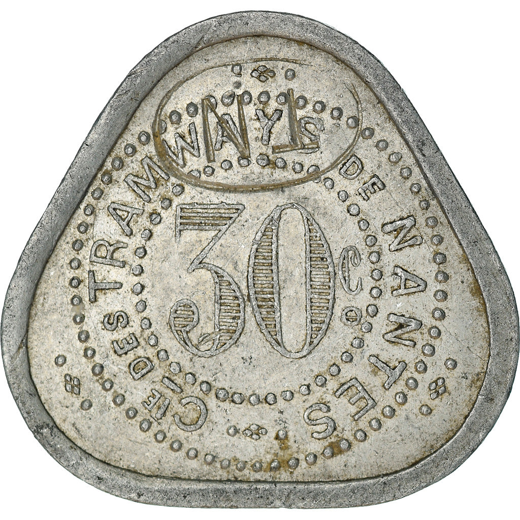 Munten, Frankrijk, Compagnie des Tramways, Nantes, 30 Centimes, ZF+, Aluminium