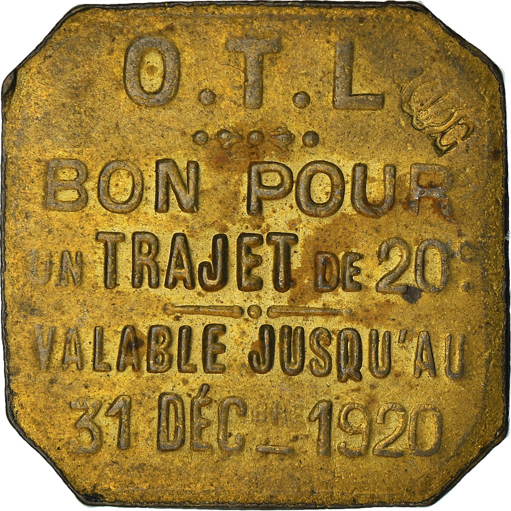 Coin, France, Omnibus Tramways de Lyon, Lyon, 20 Centimes, 1920, AU(50-53)