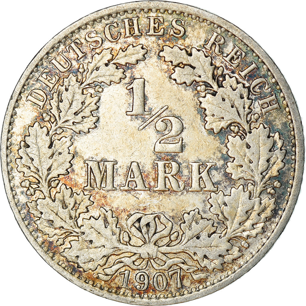 Moneta, GERMANIA - IMPERO, 1/2 Mark, 1907, Berlin, BB+, Argento, KM:17
