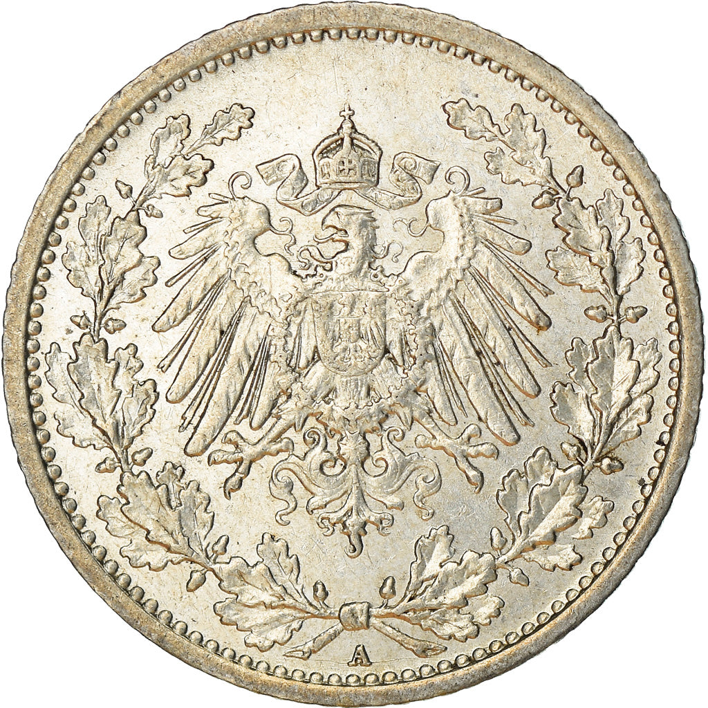 Moneta, GERMANIA - IMPERO, 1/2 Mark, 1915, Berlin, BB+, Argento, KM:17
