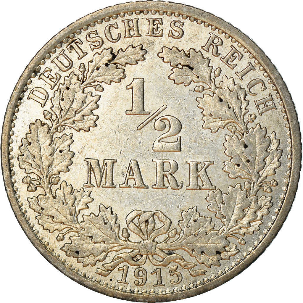 Moneta, GERMANIA - IMPERO, 1/2 Mark, 1915, Berlin, BB+, Argento, KM:17