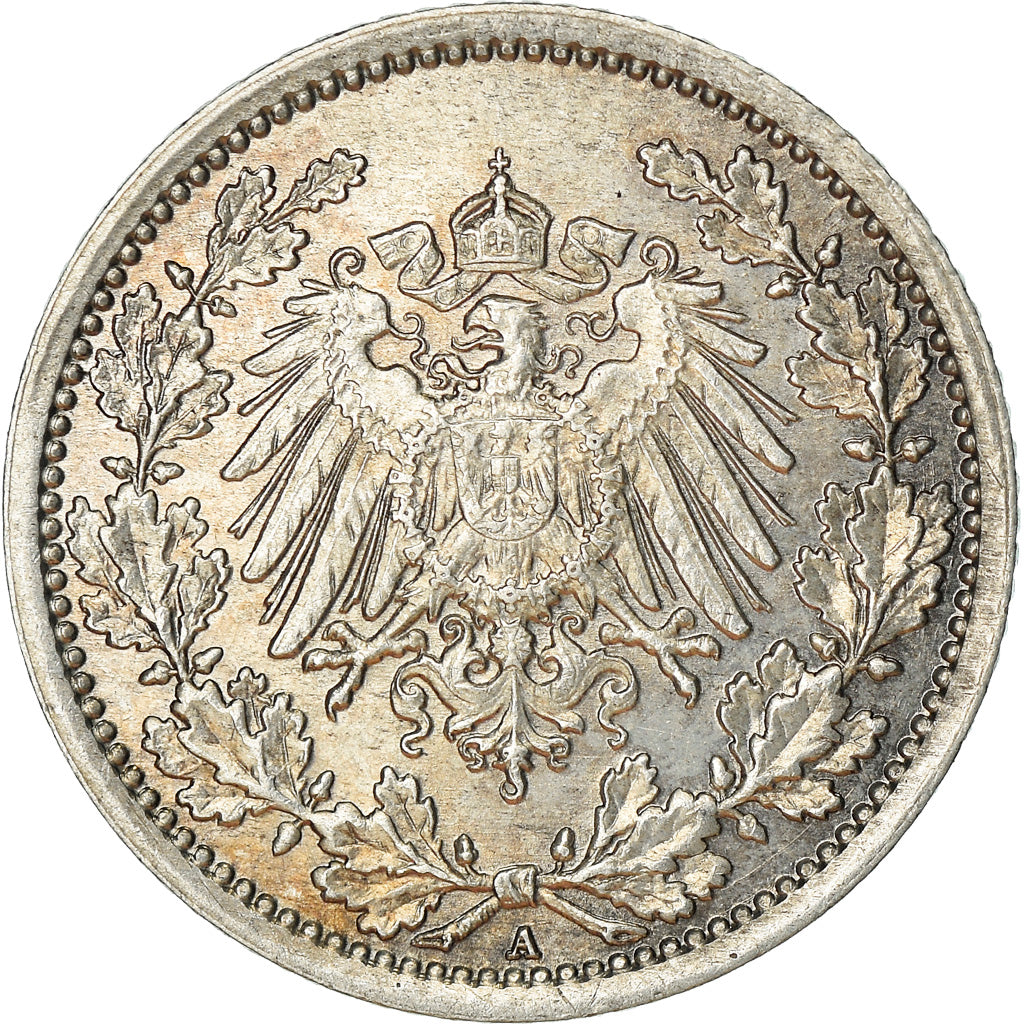 Coin, GERMANY - EMPIRE, 1/2 Mark, 1918, Berlin, AU(50-53), Silver, KM:17