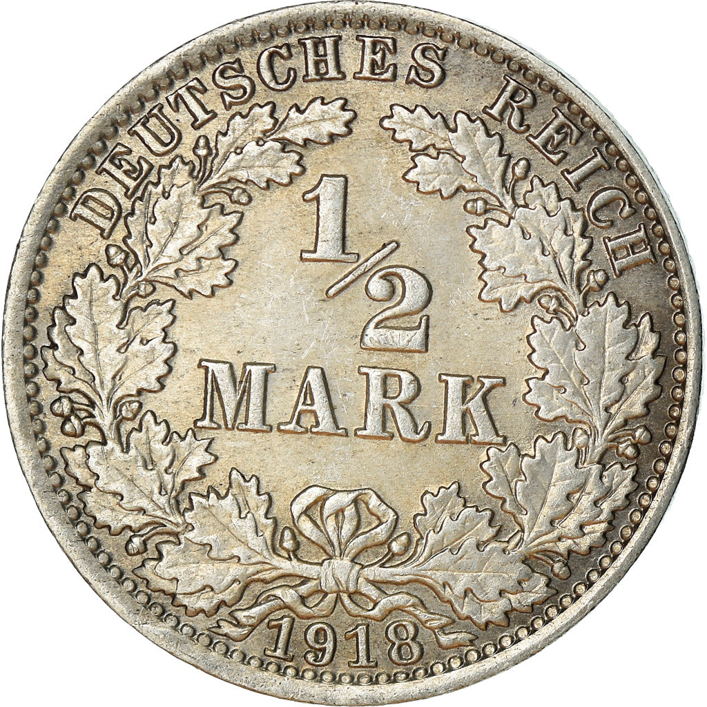 Coin, GERMANY - EMPIRE, 1/2 Mark, 1918, Berlin, AU(50-53), Silver, KM:17