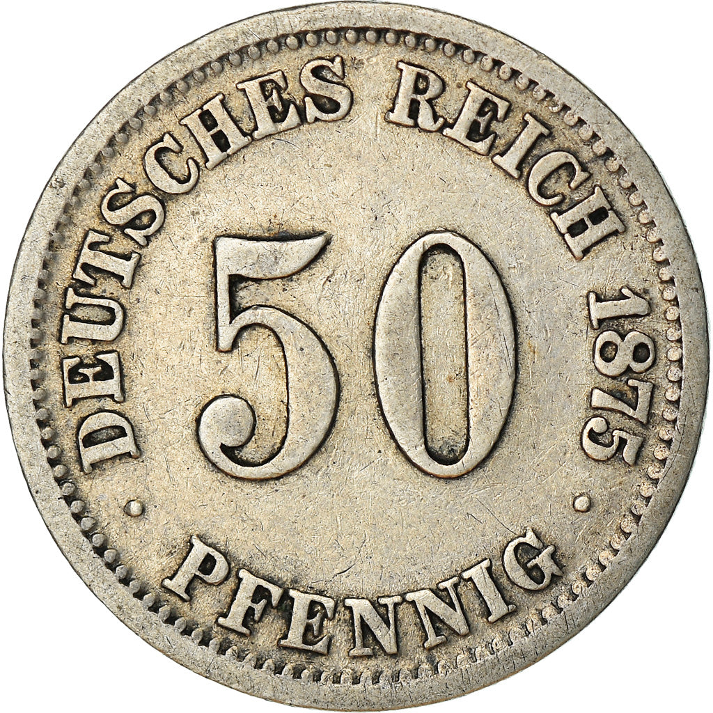 Moeda, ALEMANHA - IMPÉRIO, Wilhelm I, 50 Pfennig, 1875, Frankfurt, EF(40-45)