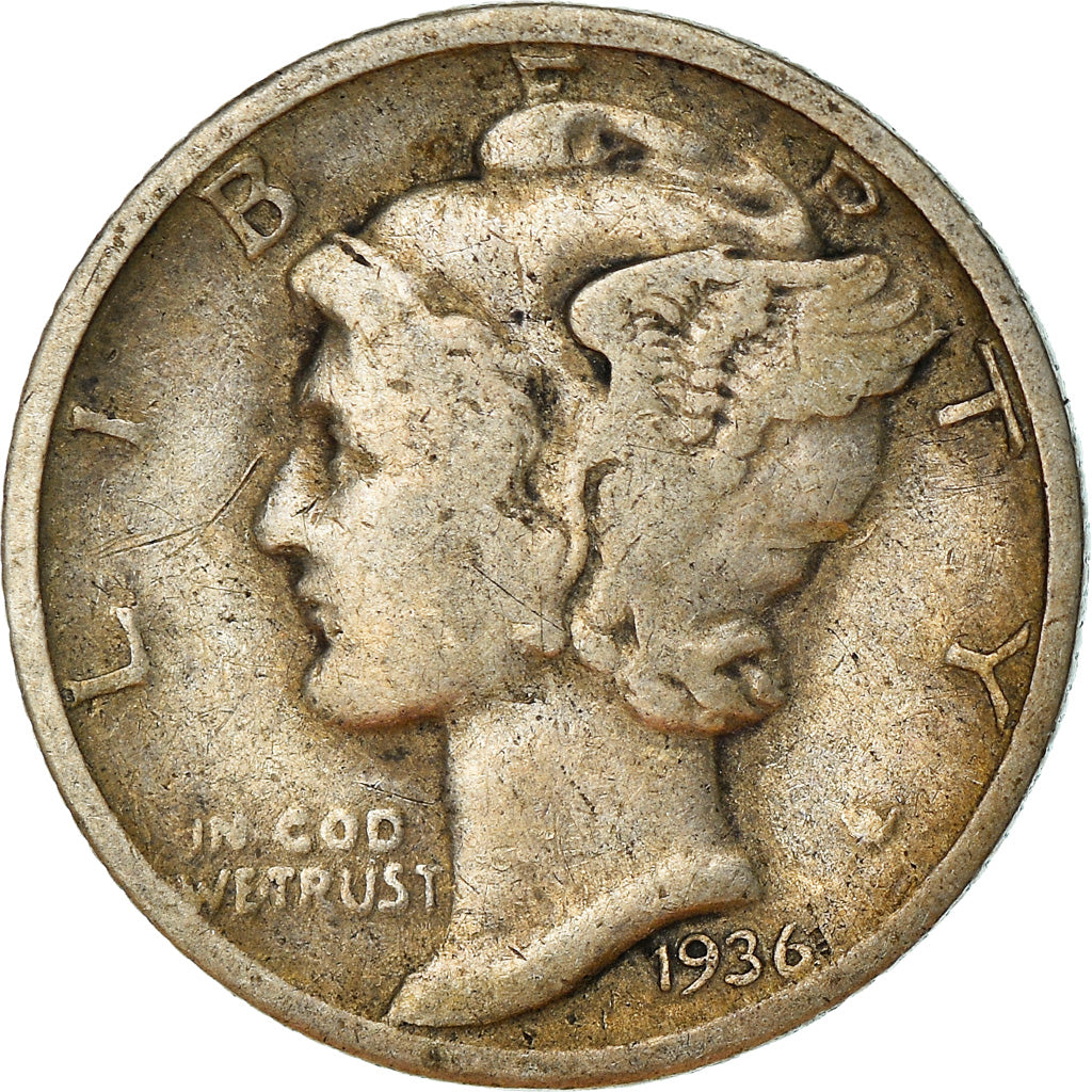 Coin, United States, Mercury Dime, Dime, 1936, U.S. Mint, Philadelphia