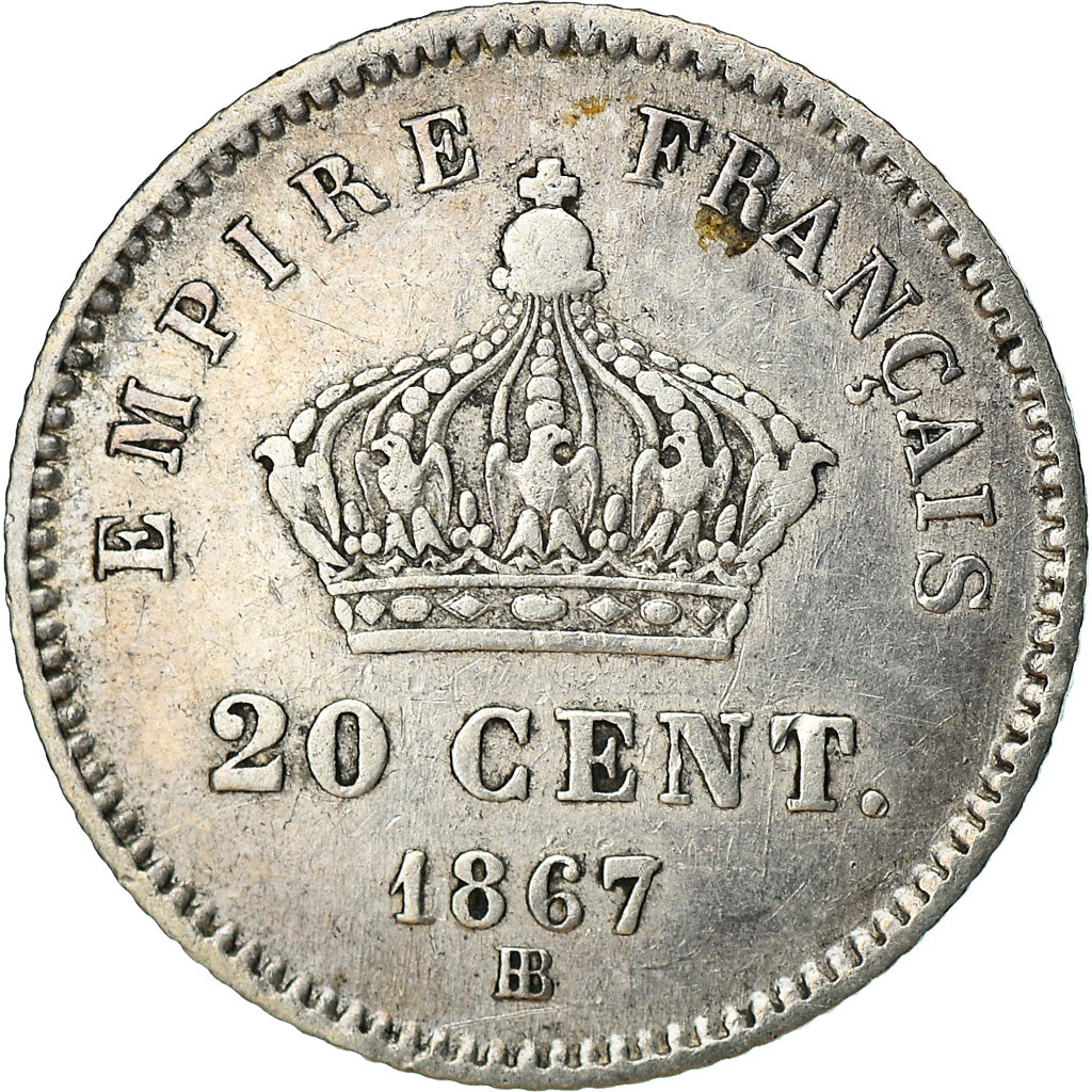 Moneta, Francia, Napoleon III, Napoléon III, 20 Centimes, 1867, Strasbourg