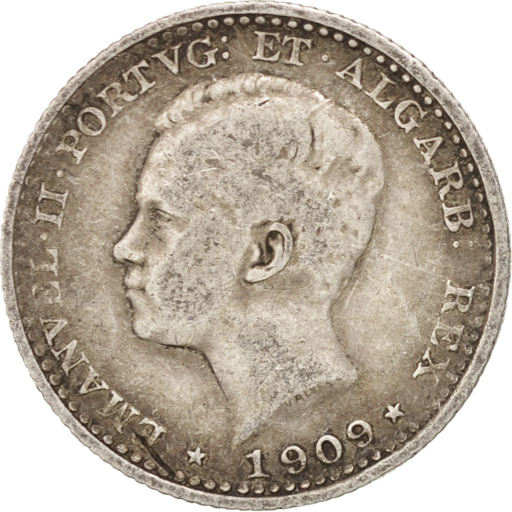 PORTUGAL, 100 Reis, 1909, KM #548, VF(30-35), Silver, 20, 2.52
