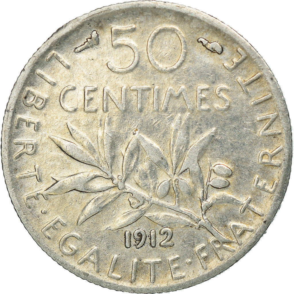 Monnaie, France, Semeuse, 50 Centimes, 1912, Paris, TTB, Argent, Gadoury:420