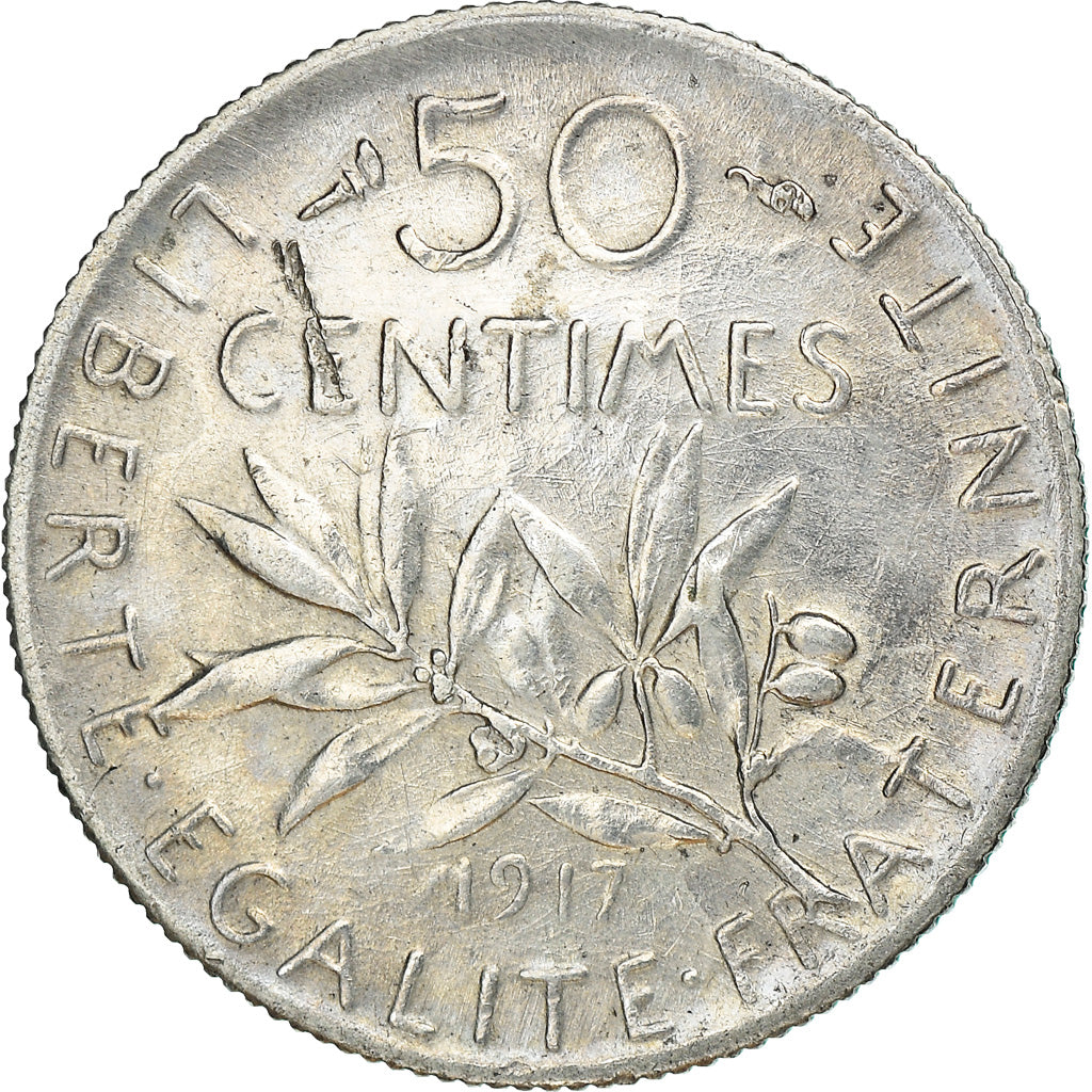 Monnaie, France, Semeuse, 50 Centimes, 1917, Paris, TTB, Argent, Gadoury:420