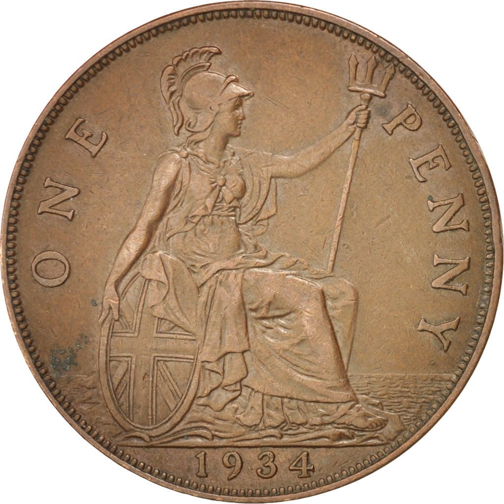 GREAT BRITAIN, Penny, 1934, KM #838, EF(40-45), Bronze, 31, 9.56