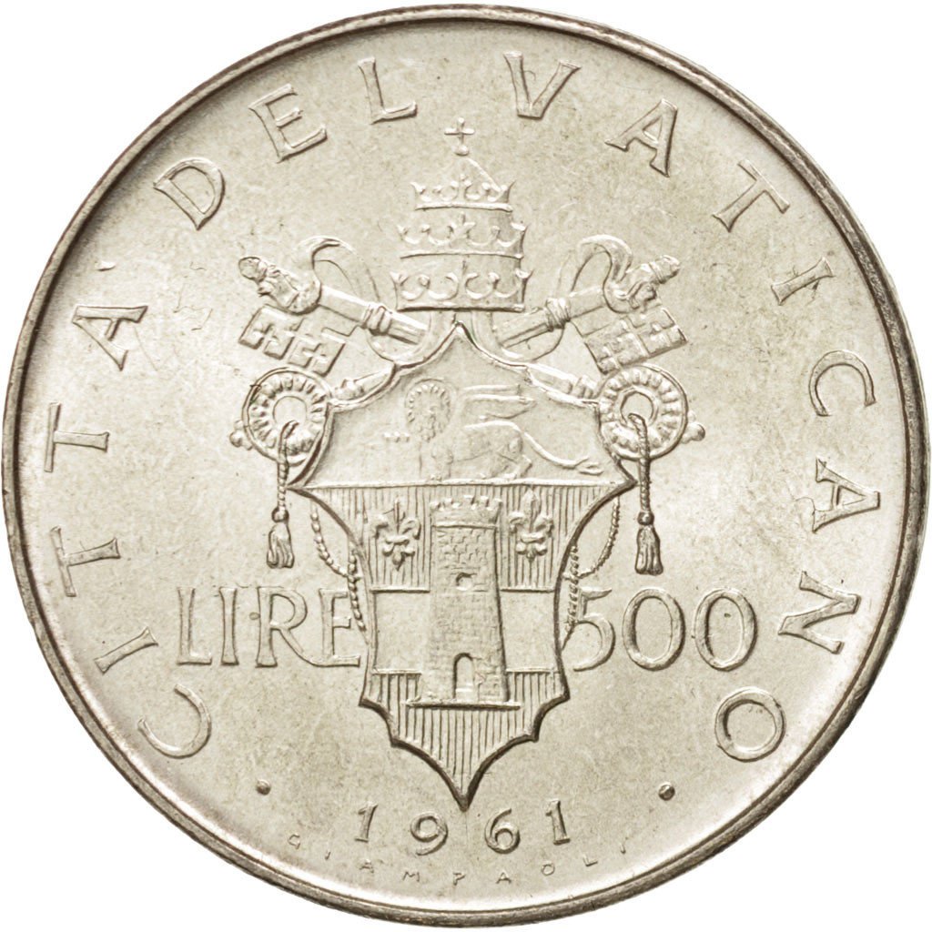 VATICAN CITY, 500 Lire, 1961, KM #65.2, MS(63), Silver, 29.3, 11.05