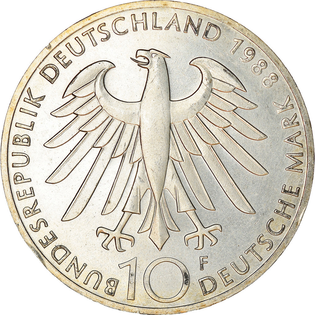 Coin, GERMANY - FEDERAL REPUBLIC, 10 Mark, 1988, Stuttgart, Germany, AU(55-58)
