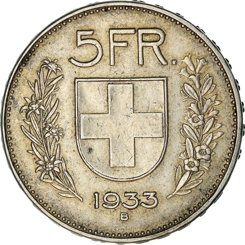 Coin, Switzerland, 5 Francs, 1933, Bern, EF(40-45), Silver, KM:40